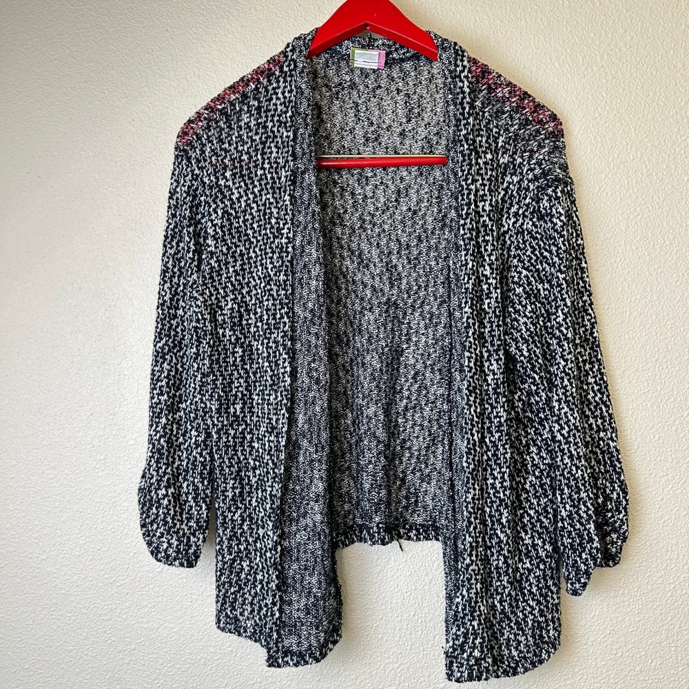 Sarah Bibb Womens Small Black Marled Open Front Waterfall Cardigan Normcore Boho